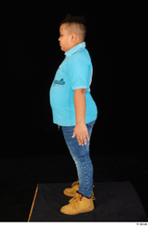 Whole Body Man White Casual Shirt Jeans Overweight Standing Studio photo references